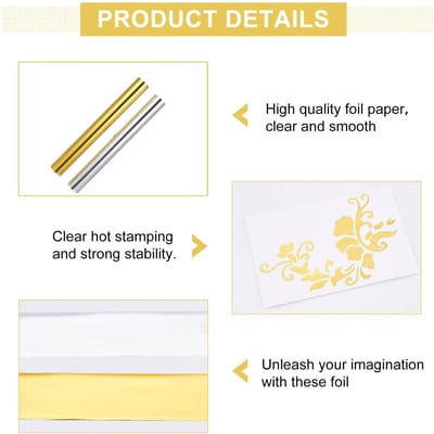 4 rouleaux de papier d'aluminium chaud or et argent, rouleau d'aluminium chaud utilisé avec un stylo à aluminium chaud beige