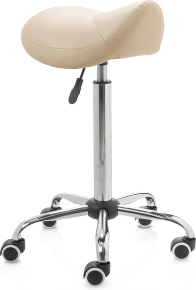 ZenGrowth ergonomische zadelkruk met hoge gasveer beige - Kapperskruk op zachte wielen – Zadelstoel - In hoogte verstelbaar
