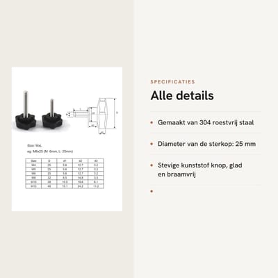 Dailygoods- Handknop Sterkop 25mm - 10Pcs - Schroef M6x45mm - Roestvrij Staal - Duurzaam - Eenvoudig te Installeren - Draaiknop