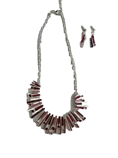 Petra's Sieradenwereld - Ketting metaal fantasie rhodium plating met bijpassende oorbellen (EM12)
