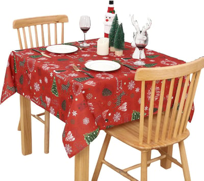Kerst tafelkleed - Voor kersttafel en decoraties - Veeg schoon, waterdicht en oliebestendig - Rood met kerstster patroon - Rood-132x132cm