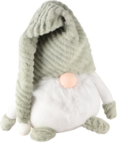 Dekoratief | Pop gnoom zittend, wit/groen, stof, 19x14x55cm | A245092