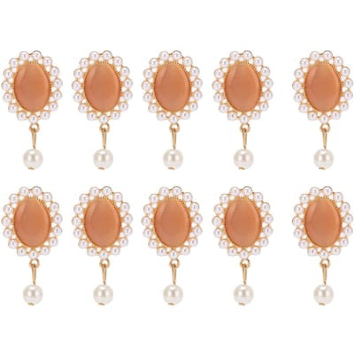 10 stuks Strass Broches Kroon Zes Bloemblaadjes Opaal Parel Broche Spelden voor Kleding Schoenen Tassen Haaraccessoires Decoratie Orange cat's eye pearl white
