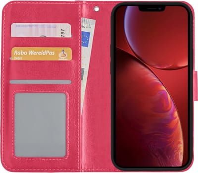 Hoesje - Met Pasjeshouder - Geschikt voor Apple iPhone 13 - Luxe Bookcase Portemonee - Flip Case - Kunstleer Book Case - Flipcase - Book Cover - Walletcase - Portemonneehoes - Donkerroze