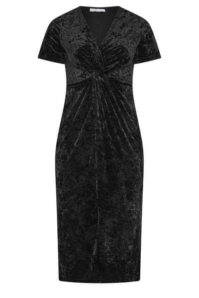 Yours London Zwarte Crushed Fluwelen Knoopjurk Size 42