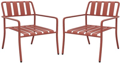 Vente-unique Set van 2 stapelbare lage tuinstoelen van metaal - Terracotta - BIRMOS van MYLIA