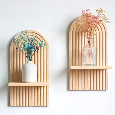 2 Stuks Houten Wandplanken voor Wanddecoratie - Moderne Boho Wandplank voor Planten, Foto's en Badkameraccessoires