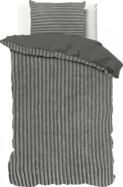 Sleeptime Teddy Rib Dekbedovertrek - 140X200/220 + 1 x kussensloop 60x70 - Grijs