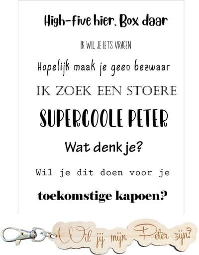 Sleutelhanger Wil je mijn PETER zijn? | hout | kusje hier kusje daar | peter vragen | peter worden | een vraagje