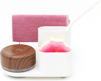 Bosign - Do-Dish™ Caddy PLUS - Afwasmiddelpomp donker hout look - en gootsteen organizer set - L 21,5 x B 12,5 x H 16 cm