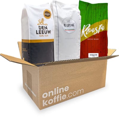 100% Arabica Koffiebonen Proefpakket - Koffieproeverij - 3KG Koffiebonen - Inclusief Koffieblik - Cadeau - Koffiegeschenk - Verse Koffie - Roasta Coffee - Den Leeuw Koffie - Il Leone Espresso