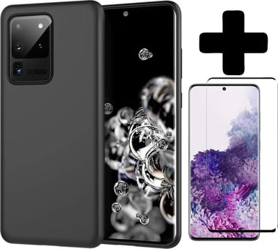 Hoesje - Met Screenprotector - Geschikt voor Samsung Galaxy S20 Ultra - Sterk & Shockproof - Telefoon Hoes - Back Cover - Siliconen Case - Telefoonhoes - Zwart