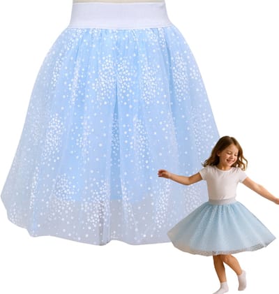 Joya Kids® Licht Blauw Verkleedrok met Tule | Verkleedjurk Meisje | Rok met Witte Madeliefjes | Verkleedrok met tule laag | Verkleedkleding | Meisje Verkleedset | Stijlvolle Verkleed | Maat S