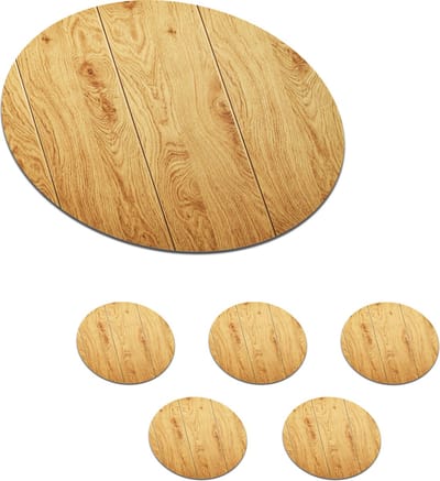 Onderzetters voor glazen - Rond - Patronen - Planken - Natuur - 10x10 cm - Glasonderzetters - 6 stuks