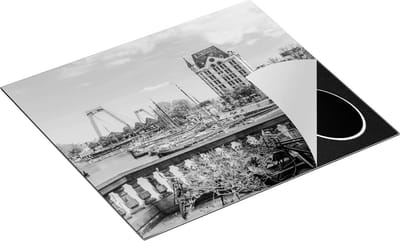 Chefcare Inductie Beschermer Kleurrijke Oude Haven in Rotterdam - Zwart Wit - 60x50 cm - Afdekplaat Inductie - Kookplaat Beschermer - Inductie Mat