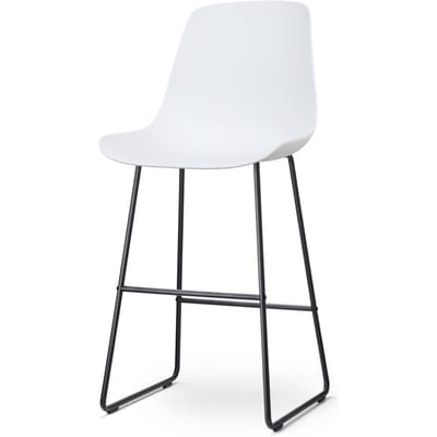 Nolon Nino-Pip Barkruk Wit - Kunststof Zitting - Zwart Onderstel - 75 cm - Barstoel - met Rugleuning