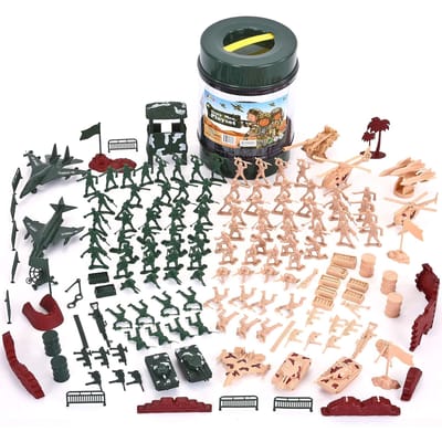 164 Stuks Militaire Soldaat Leger Mannen Plezier Emmer Leger Actiefiguren Strijdgroep Vliegtuigen Helikopters Tanks met Emmer beige