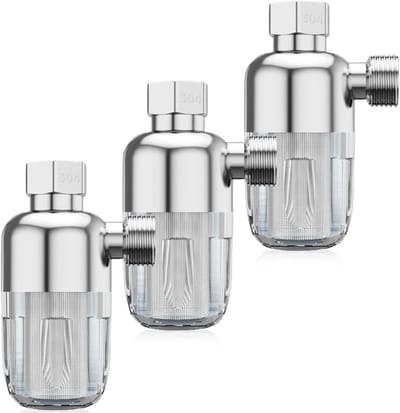 Kalkfilter voor Douche, 3 Stuks, 304 Roestvrij Staal, Waterfilter met 40 μm Precisiefiltratie voor Badkamer en Huishouden