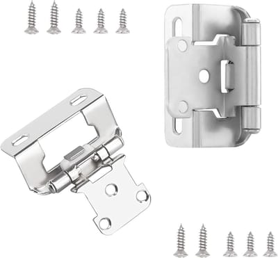 2 Stuks 1/2" Overlay Semi-Partial Wrap Keuken Kast Scharnieren, Zelfsluitende Scharnieren voor Keuken en Badkamer Kastdeuren, Zilver, Duurzaam en Betrouwbaar