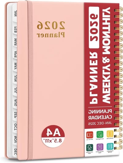 Planner 2026 - Weekplanner Maandplanner - Jaar Plannen - Hardcover met Tabbladen - 8.5 x 11 Inch - Roze