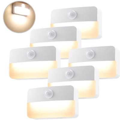 Nachtlampje met Bewegingsmelder voor Binnen - LED Trapverlichting, Kastlicht, 3000K Warmwit - Sensorgestuurd, Auto Aan/Uit, 6 Stuks