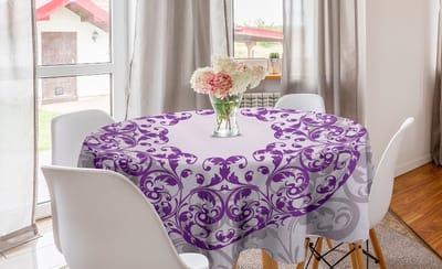 ABAKUHAUS paarse mandala-ronde tafelkleed, ovaal frame, cirkelvormige tafelkleedhoes voor eetkamerkeukendecoratie, 150 cm, mauvre taupe violet