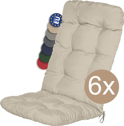 Beautissu Flair HL – Set van 6 Tuinstoelkussens Hoge Rug – 120x50 cm – Natuur – Tuinkussen in Matraskussen Kwaliteit
