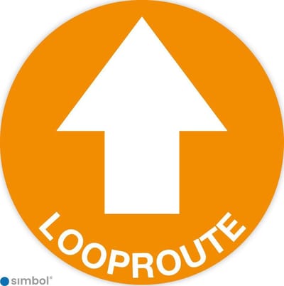 Simbol - Vloerstickers Looproute met Pijl - Corona Stickers - Anti-Slip - Formaat ø 20 cm.