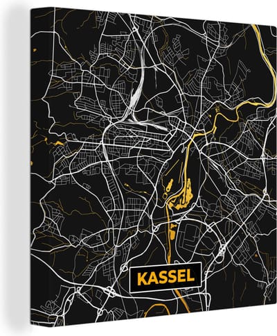 Canvas Schilderij Kassel - Duitsland - Kaart - Plattegrond - Stadskaart - Goud - 20x20 cm - Wanddecoratie