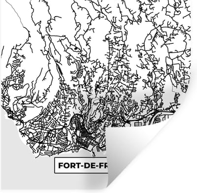 Muurstickers - Sticker Folie - Frankrijk Fort-de-France - Plattegrond - Stadskaart - Kaart - Zwart wit - 100x100 cm - Plakfolie - Muurstickers Kinderkamer - Zelfklevend Behang XXL - Zelfklevend behangpapier - Stickerfolie