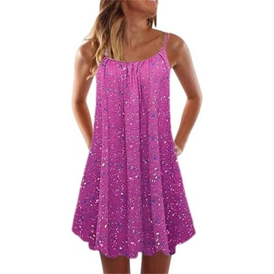 Vrouwen bloem bedrukte mini-jurk mouwloze riem feestjurk zomer Boho grote schommel strandjurk zonnejurk plus maat S-5XL S paars