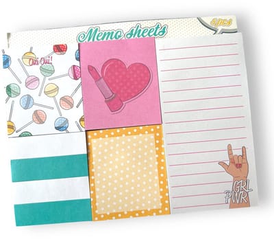 Dailygoods- Memovellen Zelfklevend - Set van 8 - 540 Vellen - Lollipop Girly Design - Neonkleuren - Verschillende Maten - Notitieblokjes