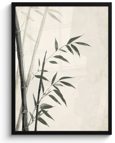 Poster in lijst - Fotolijst 60x80 cm - Posters - Japandi - Bamboe - Beige - Posterlijst zwart - Decoratie - Wanddecoratie woonkamer - Muurdecoratie slaapkamer