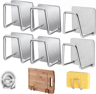 Dailygoods - Guidre 6 Stuks Zelfklevende Sponshouder voor Keuken - Zilveren Waterdichte Haak voor Spoelspons, Wastafel en Keukenspoelbak
