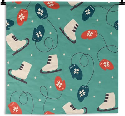 Wandkleed - Wanddoek - Schaatsen - Winter - Patronen - 90x90 cm - Wandtapijt