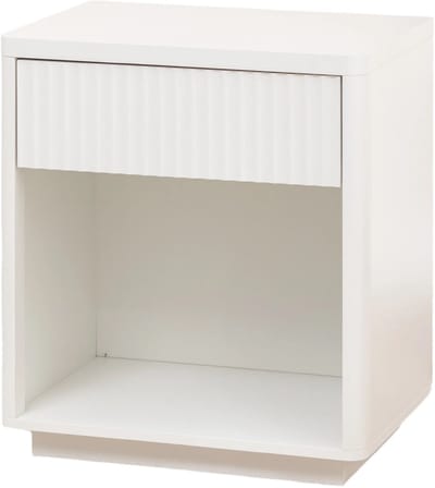 REDOM - Nachtkastje - Lade en open vak - Geribbeld paneel met gebogen profiel - Metalen geleiders - Modern - Slaapkamer/Woonkamer/Kantoor - MDF - Wit - 63,5 x 38 x 46,5 cm