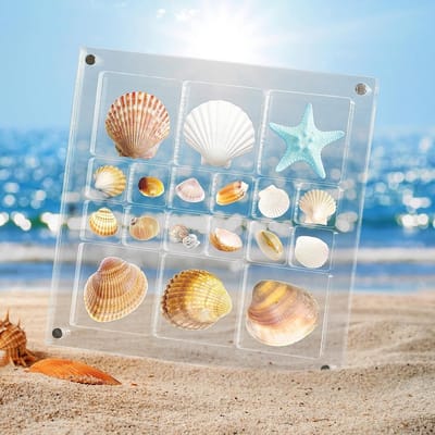 Transparante Acryl Displaydoos voor Sieraden met Sterrenzeef en 18 Compartimenten, 14.2 x 14.2 cm - Perfect voor Organisatie en Bewaring van Accessoires