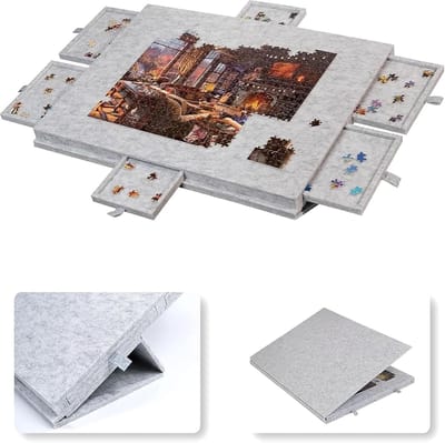 Puzzelbord met Standaard - Kantelbaar Puzzel Tapijt - Puzzels Maken - Verstelbare Kantelpaal - 1500 Stukjes 90x63cm - Zilvergrijs