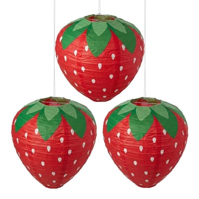 Rode aardbei papieren lantaarns hangdecoratie set van 3 feest decoratie verjaardag versiering aardbei vorm zonder elektriciteit of batterijen