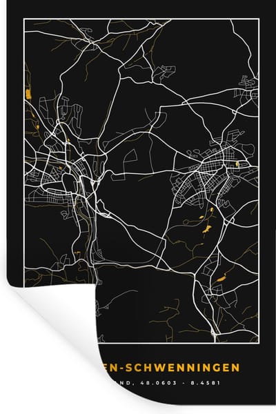 Muurstickers - Sticker Folie - Black and Gold – Stadskaart – Villingen Schwenningen – Duitsland – Plattegrond – Kaart - 20x30 cm - Plakfolie - Muurstickers Kinderkamer - Zelfklevend Behang - Zelfklevend behangpapier - Stickerfolie