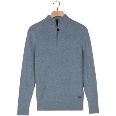 Baileys Trui Lambswool Half Zip Argyle Jacquard Knit Faded Denim Blue / male