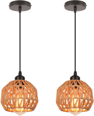 2 Stuks Hanglamp Boho Geweven Kroonluchter E27 Plafondlamp voor Slaapkamer Woonkamer Keuken