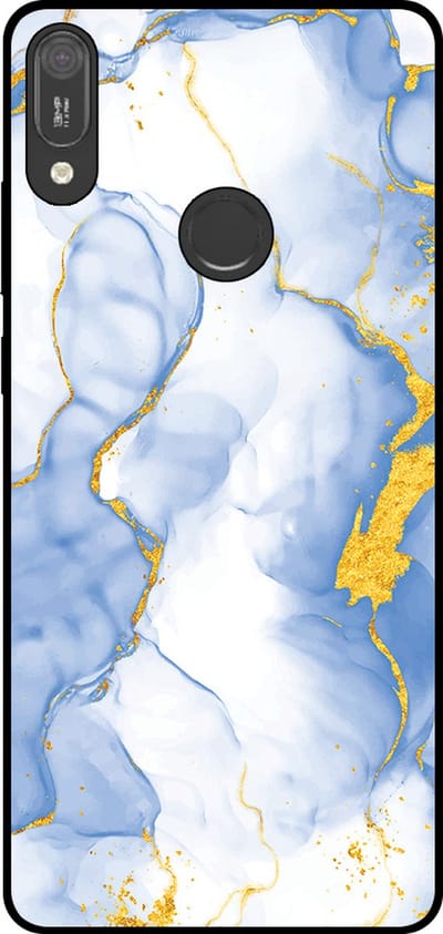 Smartphonica Telefoonhoesje Geschikt voor Huawei Y6 (2019) met Lichtblauw Goud Marmer Opdruk - TPU Backcover Case Lightblue Gold Marble Design geschikt voor Huawei Y6 (2019)