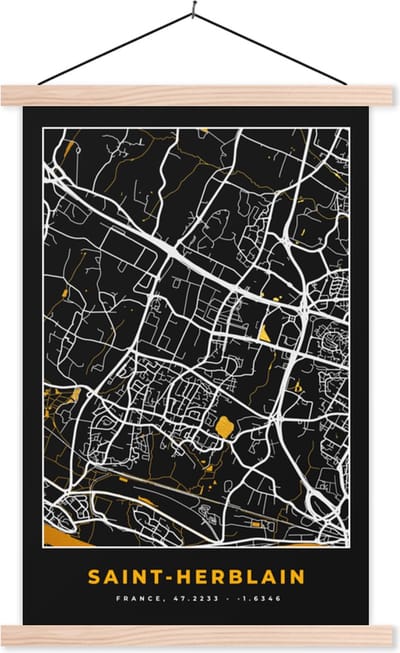 Posterhanger incl. Poster 40x60 cm - Schoolplaat - Saint-Herblain - Plattegrond - Frankrijk - Kaart - Stadskaart - Textielposter - Blanke latten - Stadskaart