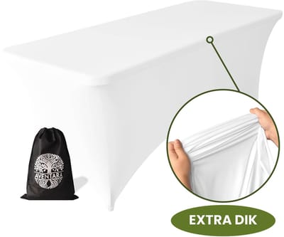Tafelhoes Wit – 180-183 x 75 x 75 cm - 2 Jaar Garantie - Extra Dik – Luxe Stretch Tafel Hoes Voor Klaptafel, Buffettafel, Partytafel, Tuin- & Campingtafel – Kras- en Kreukvrije Tafel Rok met Opbergtas