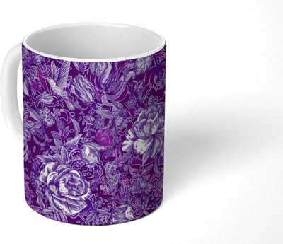 Mok - Koffiemok - Kolibrie - Rozen - Paars - Mokken - 350 ML - Beker - Koffiemokken - Theemok