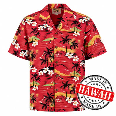 Hawaii Blouse Mannen - Shirt - Hemd - 100% Katoen - Overhemd Heren Korte Mouw - Made in Hawaii "Tropisch Hawaii Rood" Maat M