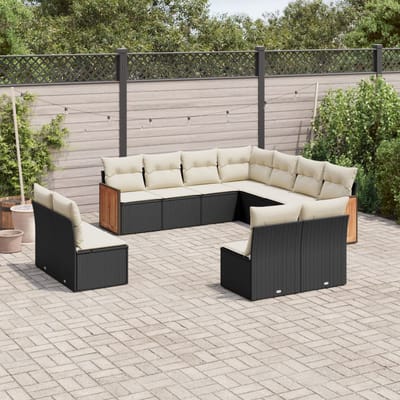 vidaXL - 11-delige - Loungeset - met - kussens - poly - rattan - zwart