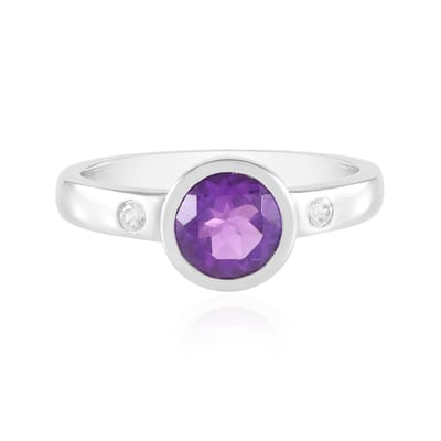 Cavill - Ring Sterling Zilver 925 met 1,12 Ct Marokkaanse Amethist - Platinelaag - Ronde Edelsteen - Moderne Damesring met Zirkonia - Handgemaakt