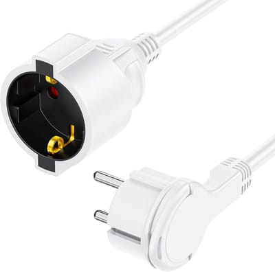 Verlengkabel 5 m met platte stekker en kinderbeveiliging, H05VV-F 3G1,5 mm², geaarde verlenging voor binnen, 16 A/250 V, 3680 W